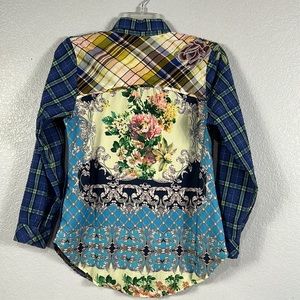 Aratta silent journey, plaid floral, embroidered multimedia button down …